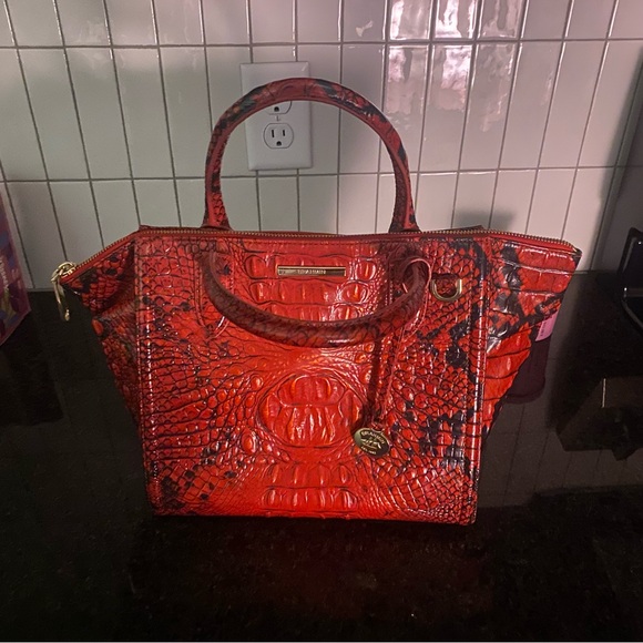 Brahmin Red Croc-Embossed Satchel with Gold Hardware - Picture 2 of 6